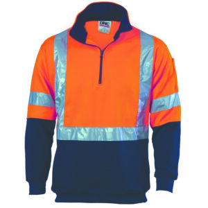 HiVis 1/2 Zip Fleecy with ‘X’ Back & additional Tape on Tail Orange/Navy