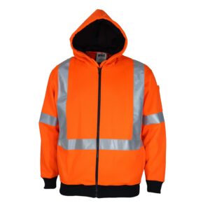 Hi-Vis Full Zip “X” Back Fleecy Hoodie Orange