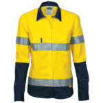 Ladies HiVis Two Tone Drill Sh irt
with 3M R/Tape - Long sleeve Yellow/Navy