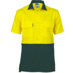 HiVis 3 Way Cool-Breeze Cotton Shirt -
short sleeve Yellow/Navy