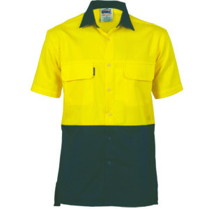 HiVis 3 Way Cool-Breeze Cotton Shirt -
short sleeve Yellow/Navy