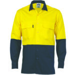 HiVis 3 Way Cool-Breeze Cotton Shirt -
Long sleeve Yellow/Navy