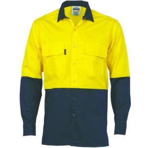 HiVis 3 Way Cool-Breeze Cotton Shirt -
Long sleeve Yellow/Navy