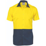 HiVis Cool Breeze Food Industry Cotton Shirt - Short Sleeve Yellow/Navy