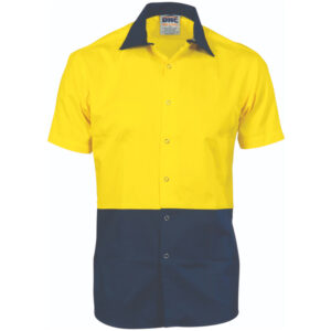 HiVis Cool Breeze Food Industry Cotton Shirt - Short Sleeve Yellow/Navy