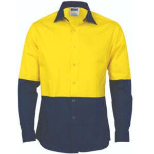 HiVis Cool Breeze Food Industry Cotton Shirt - Long Sleeve Yellow/Navy