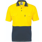 HiVis Cool-Breeze 2 Tone Cotton Jersey Polo
Shirt with Twin Chest Pocket - S/S Yellow/Navy