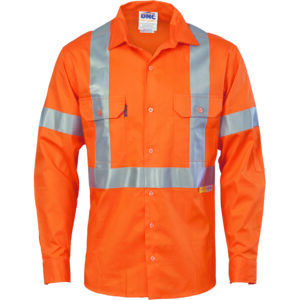 HiVis Cool-Breeze Cross Back Cotton Shirt with 3M R/Tape - long sleeve Orange