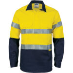 HiVis Cool-Breeze Close Front Cotton Shirt
with 3M R/Tape - Long sleeve Yellow/Navy