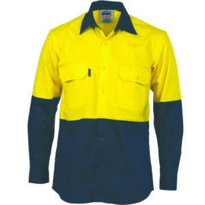 HiVis Two Tone Cotton Drill Vented Shirt -
Long Sleeve Yellow/Navy
