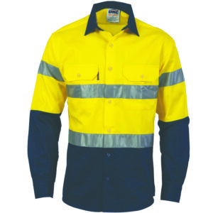 HiVis D/N 2 Tone Drill Shirt with Generic R/Tape -
long sleeve Yellow/Navy