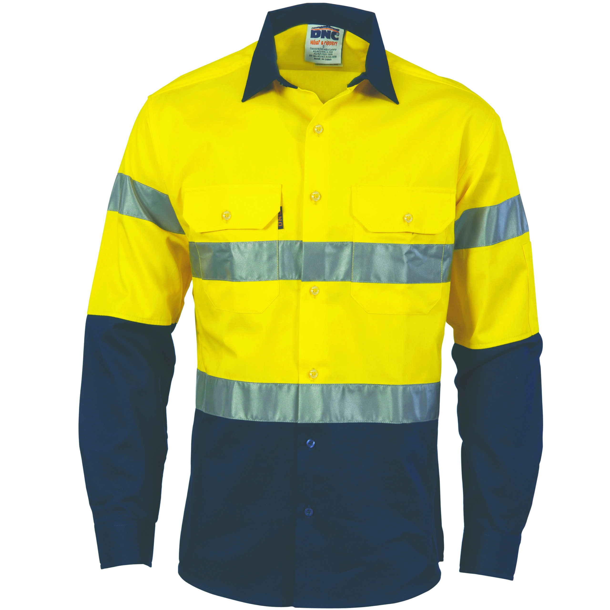 HiVis D/N 2 Tone Drill Shirt with Generic R/Tape -
long sleeve Yellow/Navy HiVis D/N 2 Tone Drill Shirt with Generic R/Tape -
long sleeve Yellow/Navy