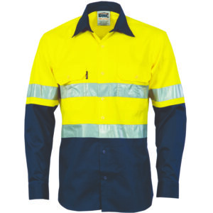 HiVis Cool-Breeze Vertical Vented Cotton Shirt
with Generic R/Tape - Long sleeve Yellow/Navy