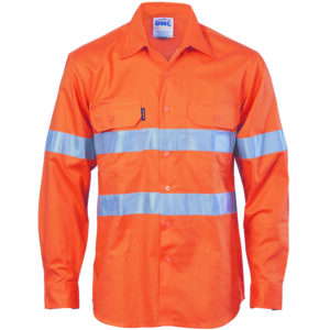 HiVis Cool-Breeze Vertical Vented Cotton Shirt
with Generic R/Tape - Long sleeve Orange
