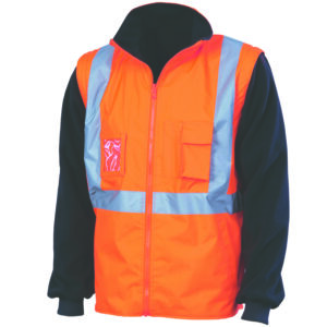 HiVis “4 in 1” Zip off Sleeve Reversible Vest,
‘X’ Back with additional tape on Tail Orange/Navy