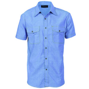 Mens Twin Flap Pocket Cotton Chambray - Short Sleeve Chambray
