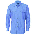 Mens Twin Flap Pocket Cotton Chambray - Long Sleeve Chambray