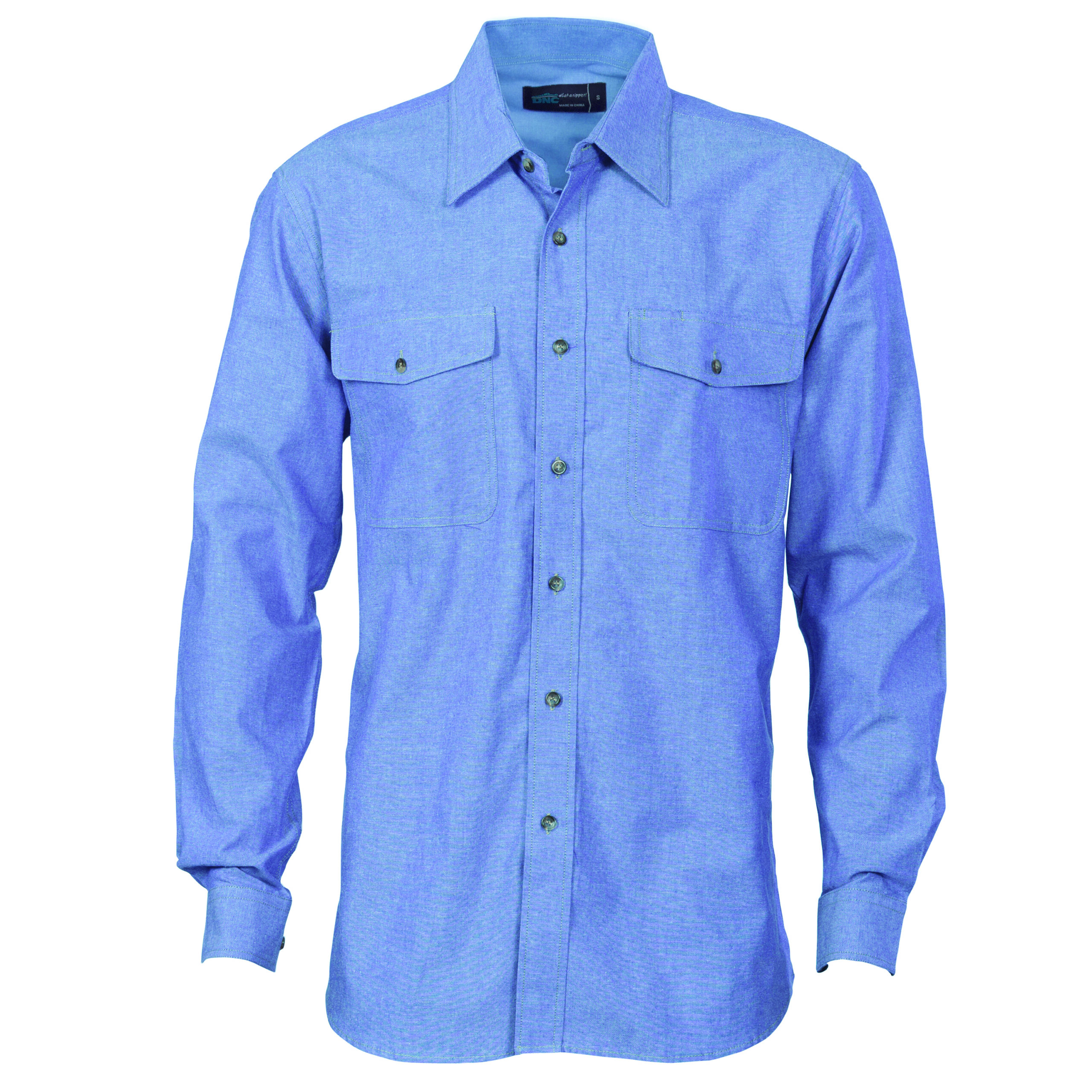 Mens Twin Flap Pocket Cotton Chambray - Long Sleeve Chambray