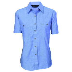 Ladies Cotton Chambray Shirt - Short Sleeve Chambray