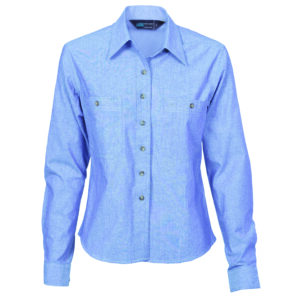 Ladies Cotton Chambray Shirt - Long Sleeve Chambray