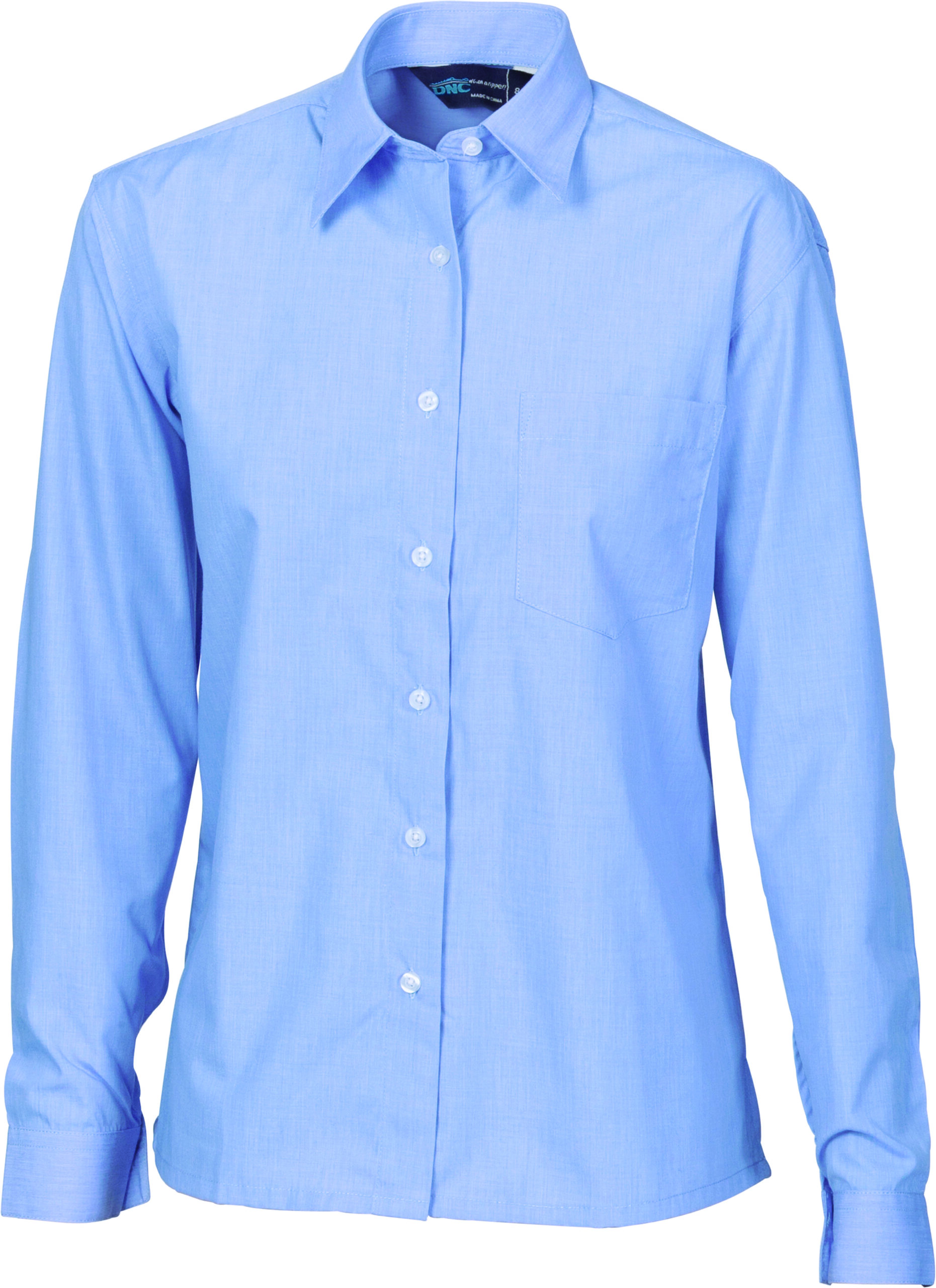 Ladies Regular Collar, Side Splits, Single Pocket - Long Sleeve Chambray Ladies Regular Collar, Side Splits, Single Pocket - Long Sleeve Chambray