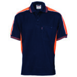 Polyester Cotton Panel Polo Shirt - Short Sleeve Navy/Orange
