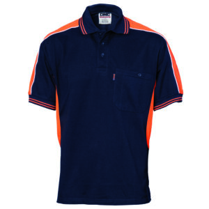 Polyester Cotton Panel Polo Shirt - Short Sleeve Navy/Orange