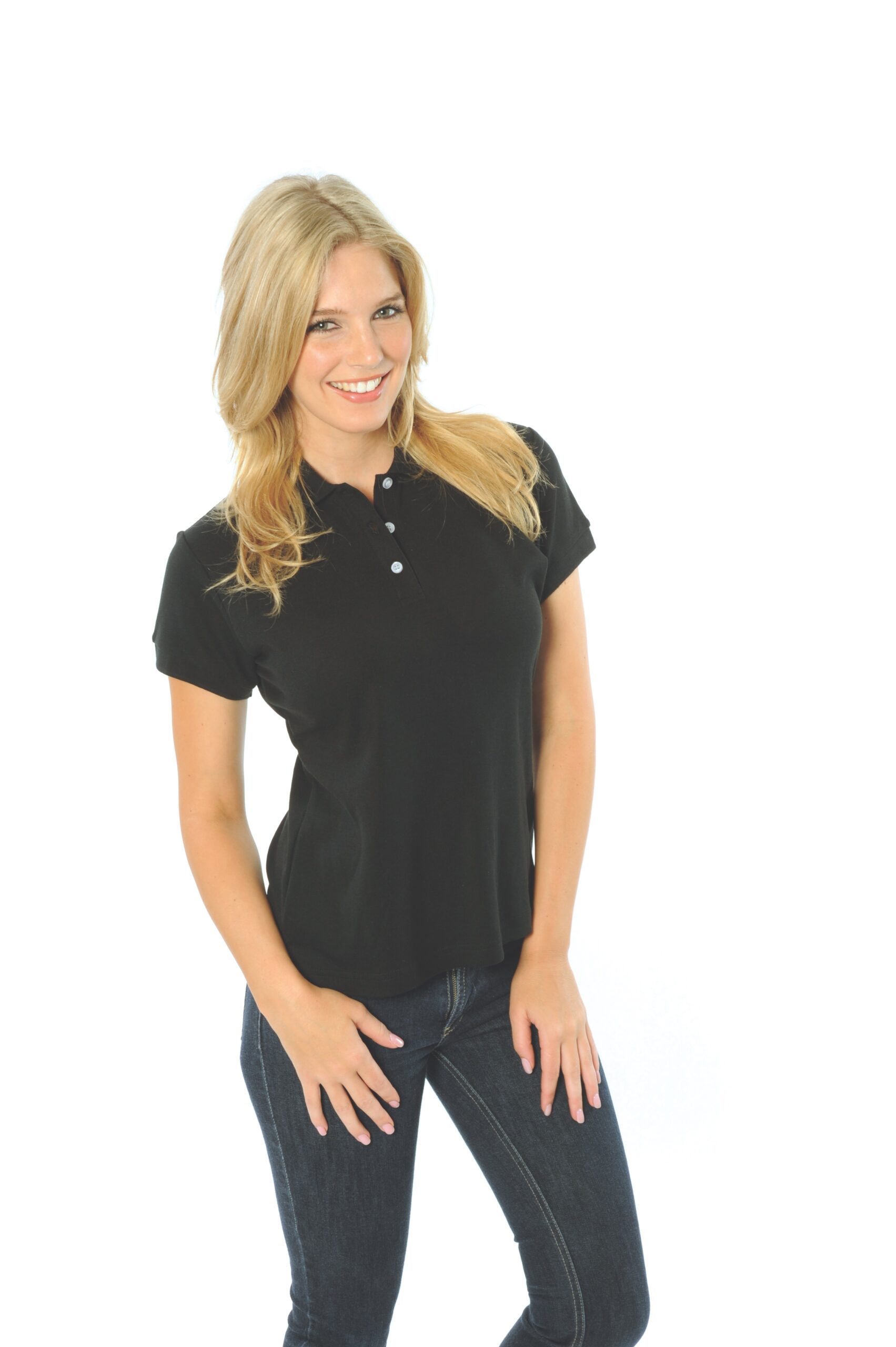 Ladies Cotton Rich New York Polo Black Ladies Cotton Rich New York Polo Black