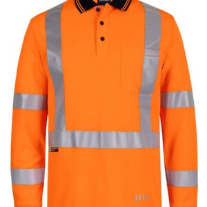 JB's Hi Vis L/S NSW/QLD Rail X-Back Polo Orange