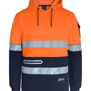 JB's 450g Hi Vis Pull Over Hoodie with Frag Tape Orange/Navy