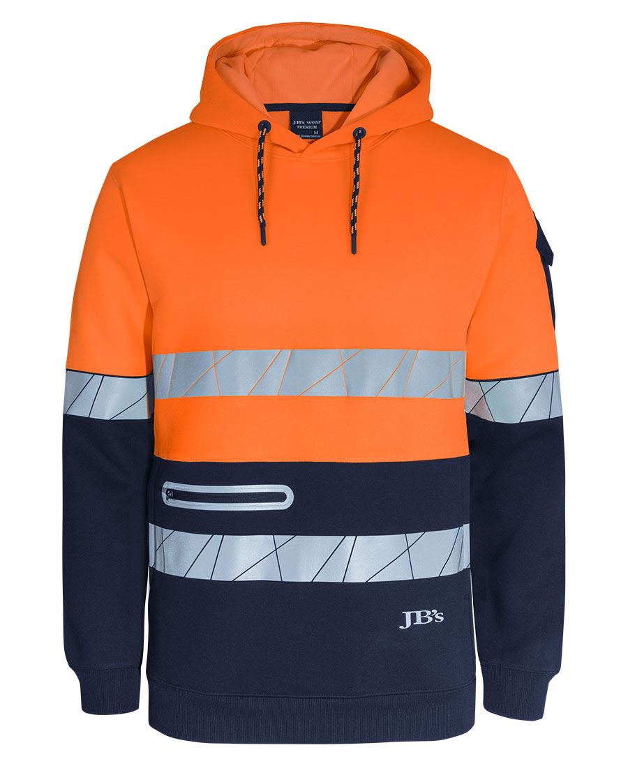 JB's 450g Hi Vis Pull Over Hoodie with Frag Tape Orange/Navy JB's 450g Hi Vis Pull Over Hoodie with Frag Tape Orange/Navy