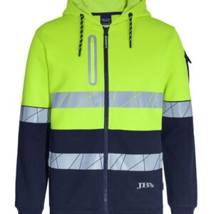 JB's 450g Hi Vis Full Zip Hoodie with Frag Tape Lime/Navy