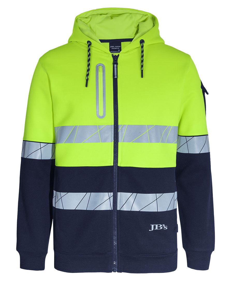JB's 450g Hi Vis Full Zip Hoodie with Frag Tape Lime/Navy