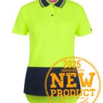 JB's Ladies Hi Vis S/S Drop Tail Polo Lime/Navy