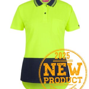 JB's Ladies Hi Vis S/S Drop Tail Polo Lime/Navy