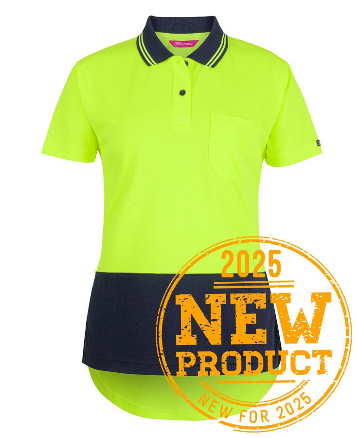 JB's Ladies Hi Vis S/S Drop Tail Polo Lime/Navy