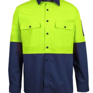 JB's Hi Vis Class F Ripstop L/S Work Shirt Lime/Navy