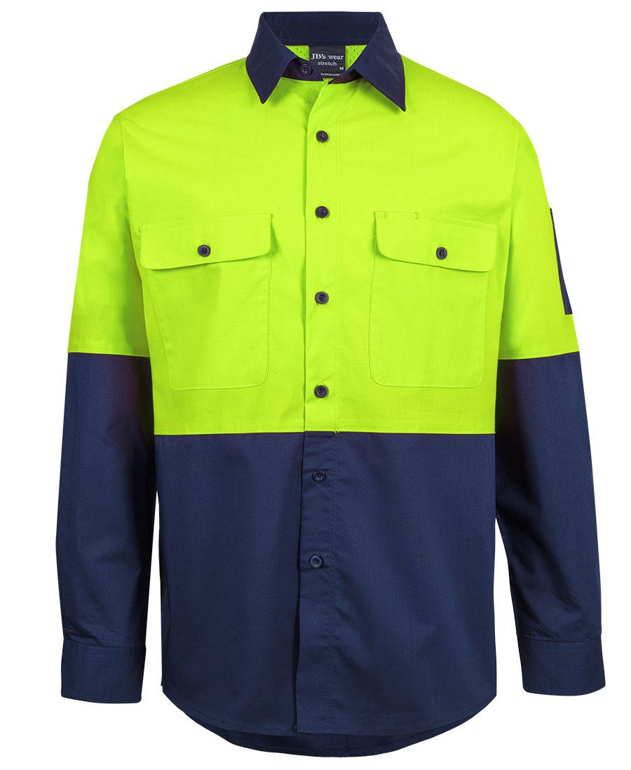 JB's Hi Vis Class F Ripstop L/S Work Shirt Lime/Navy JB's Hi Vis Class F Ripstop L/S Work Shirt Lime/Navy
