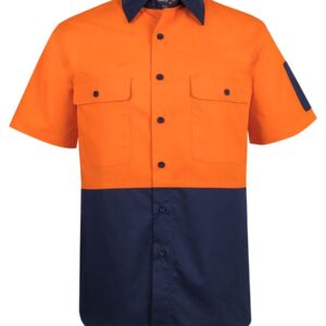 JB's Hi Vis Class F Ripstop S/S Work Shirt Orange/Navy