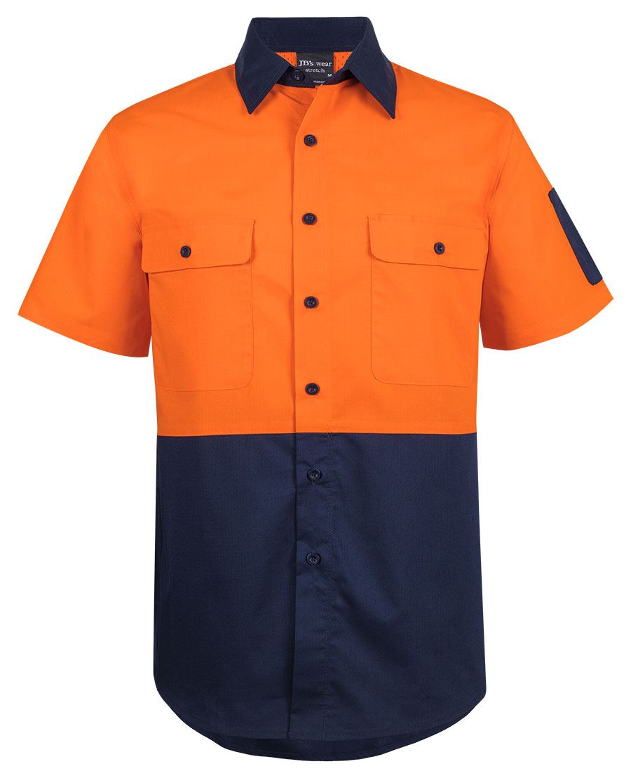 JB's Hi Vis Class F Ripstop S/S Work Shirt Orange/Navy JB's Hi Vis Class F Ripstop S/S Work Shirt Orange/Navy