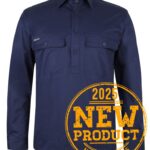 JB's L/S 150g Stretch Close Front Work Shirt Navy