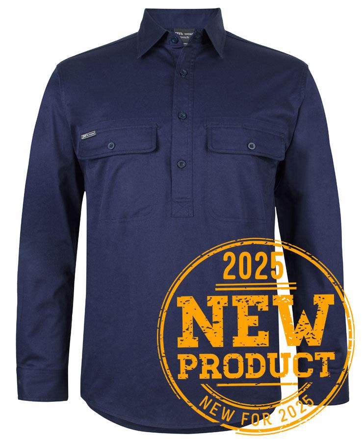 JB's L/S 150g Stretch Close Front Work Shirt Navy