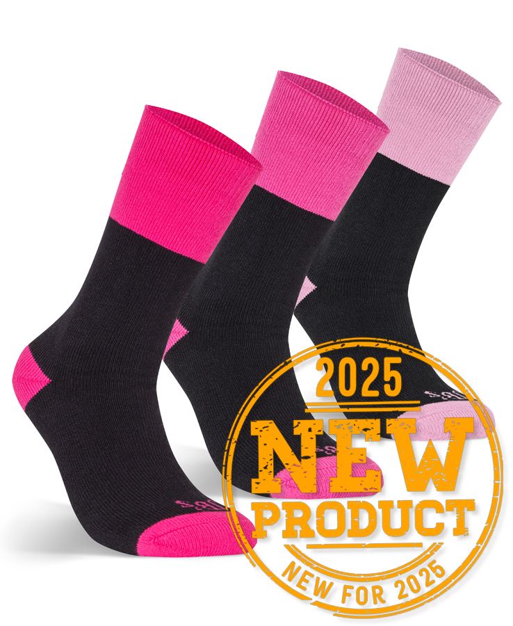 JB's Ladies Work Sock 3 Pack Black/Mix Pink