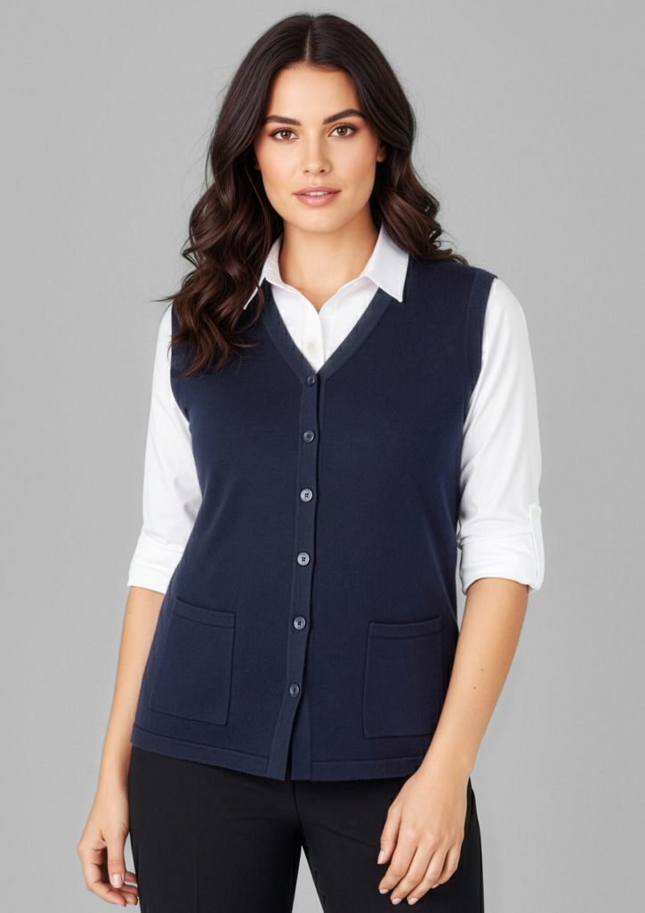 Womens Button Front Knit Vest Navy