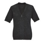 Womens Zip Front Short Sleeve Knit Cardigan Charcoal