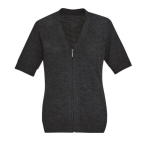 Womens Zip Front Short Sleeve Knit Cardigan Charcoal