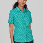 Womens Florence Daisy Print Short Sleeve Shirt Teal