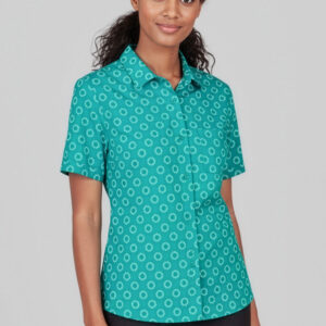Womens Florence Daisy Print Short Sleeve Shirt Teal