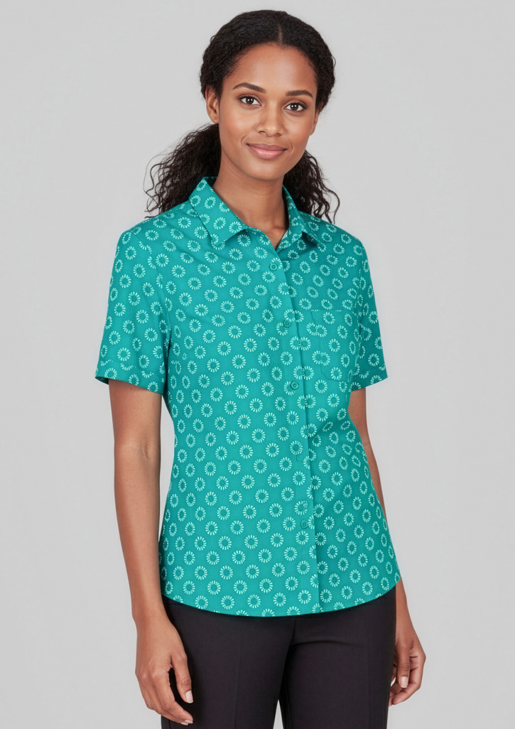 Womens Florence Daisy Print Short Sleeve Shirt Teal