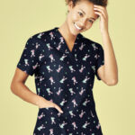 Womens Easter V-Neck Short Sleeve Scrub Top Midnight Navy